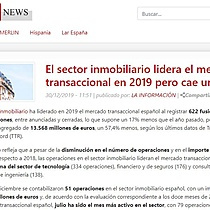 El sector inmobiliario lidera el mercado transaccional en 2019 pero cae un 17%